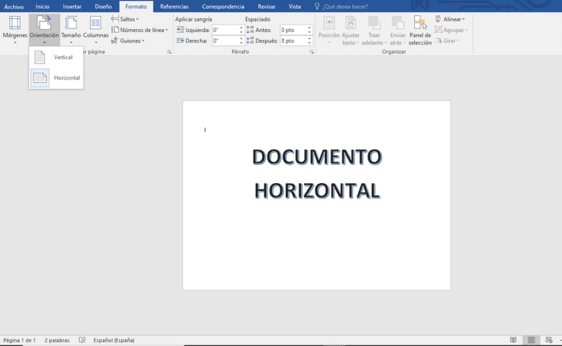 poner hoja documento horizontal