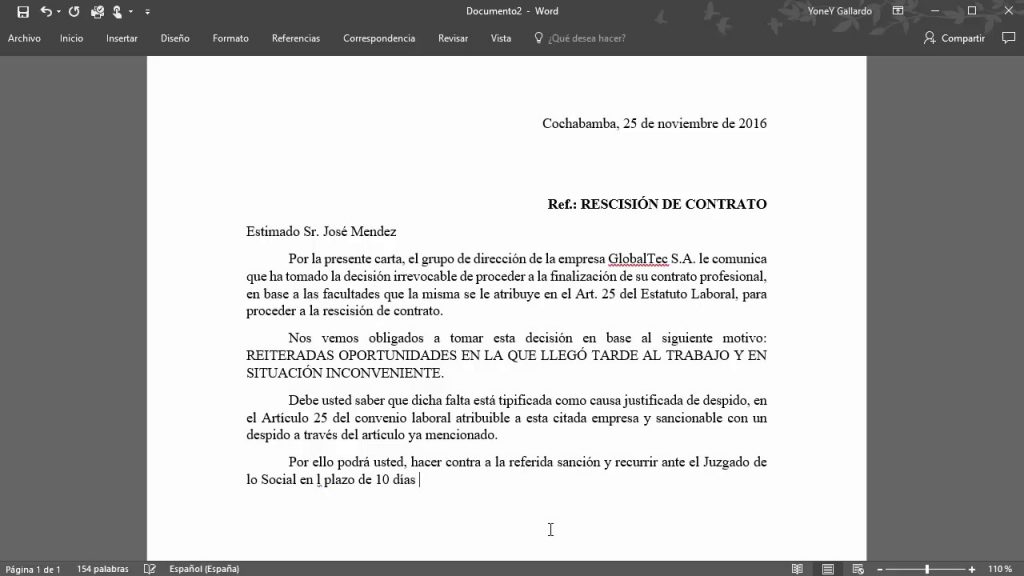 Cómo Hacer o Redactar una Carta de Despido en Word 