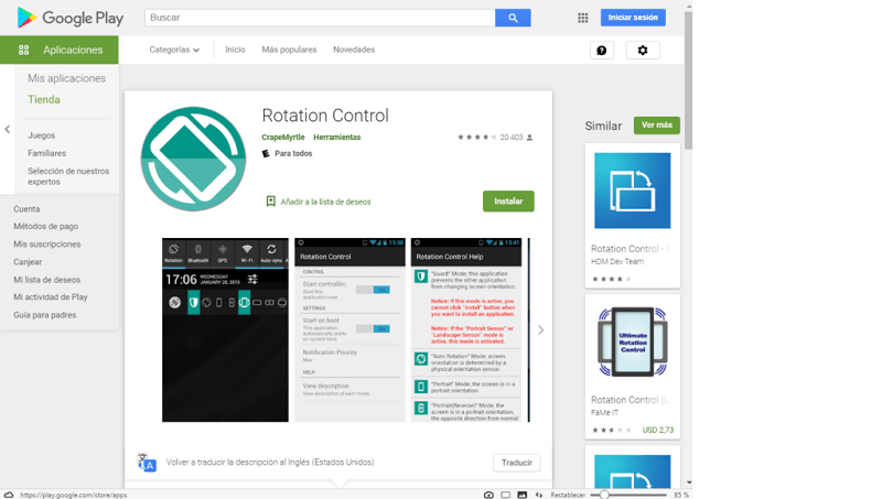 Aplicación rotation control