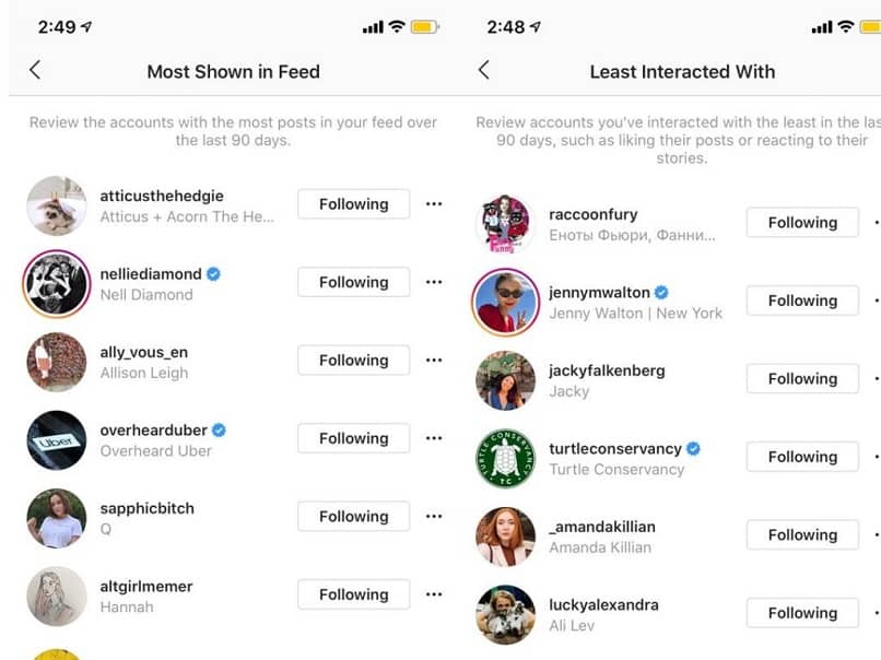 Lista de followers en Instagram