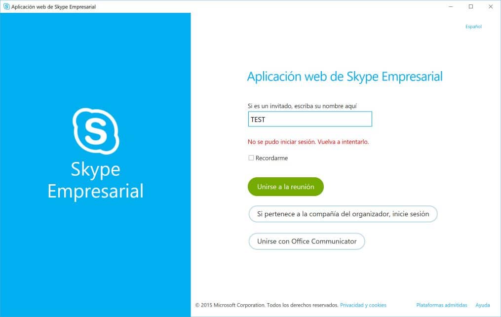 Inicio de sesion Skype Empresarial