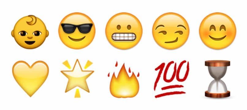 emojis bebe estrella reloj de arena sonrojado lentes 100 corazon fuego