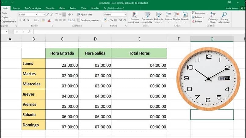 hacer calculo de horas diurnas, nocturnas y extras en Excel