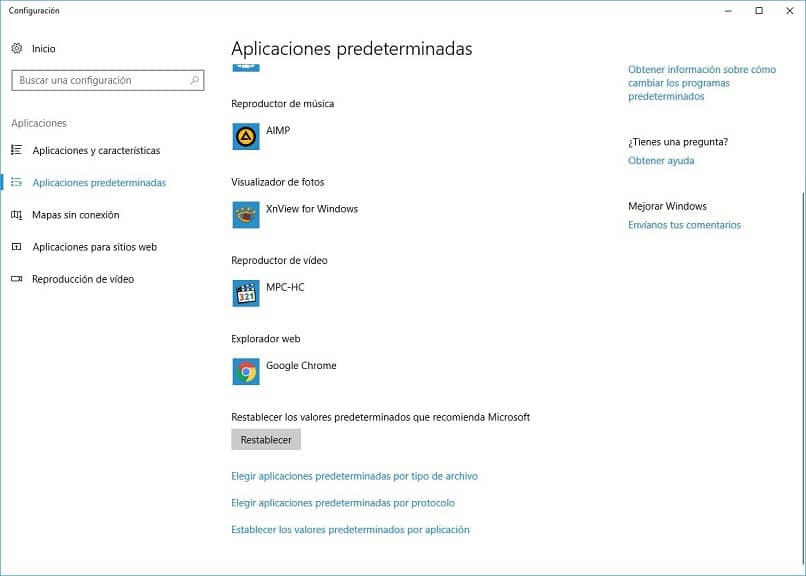 Menú de configuración Windows 10