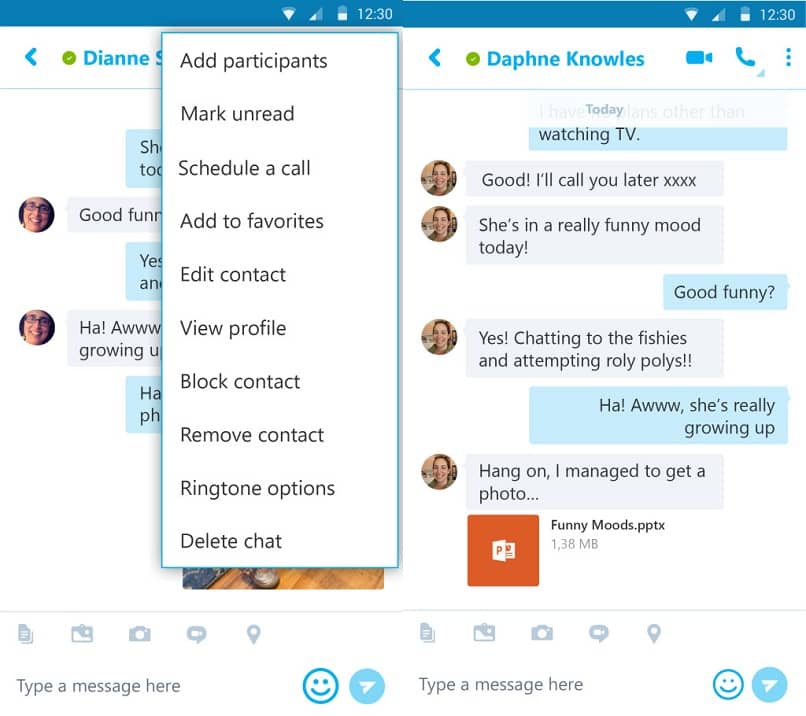 Chat Skype menú configuración