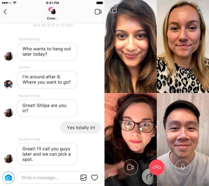 personas en vídeollamadas grupales en Instagram