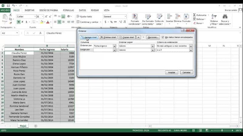 filas y columnas en Libro de Excel