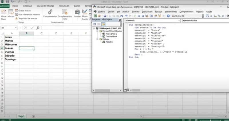 Configuracion para agregar vectores en Excel