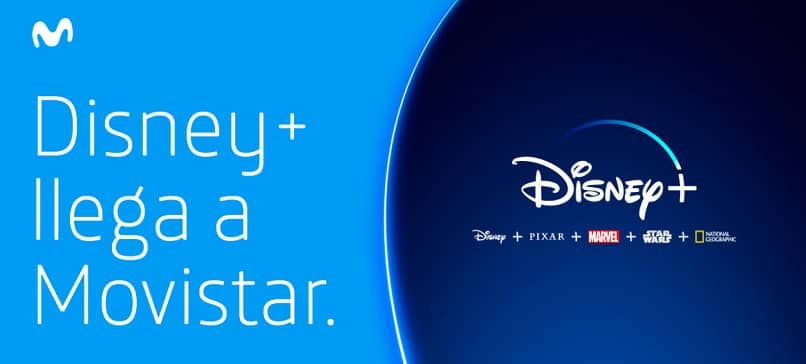 dos tonalidades de azules indicando la bienvenida de Disney plus a movistar