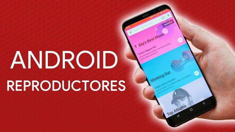 Reproducto Android en movil fondo Rojo