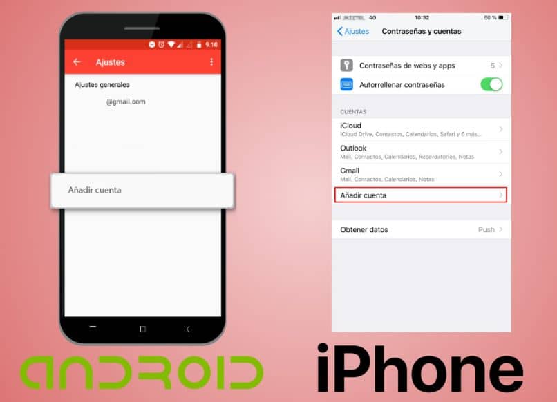 movil android iphone app gmail fondo rosado