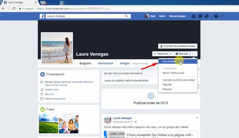 pagina perfil facebook mujer flecha navegador