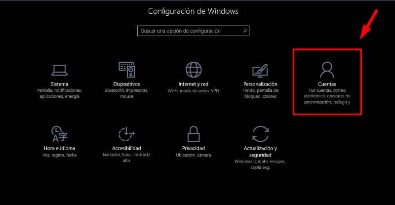 Configuracion Windows, cuentas
