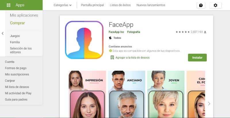 FaceApp Play Store