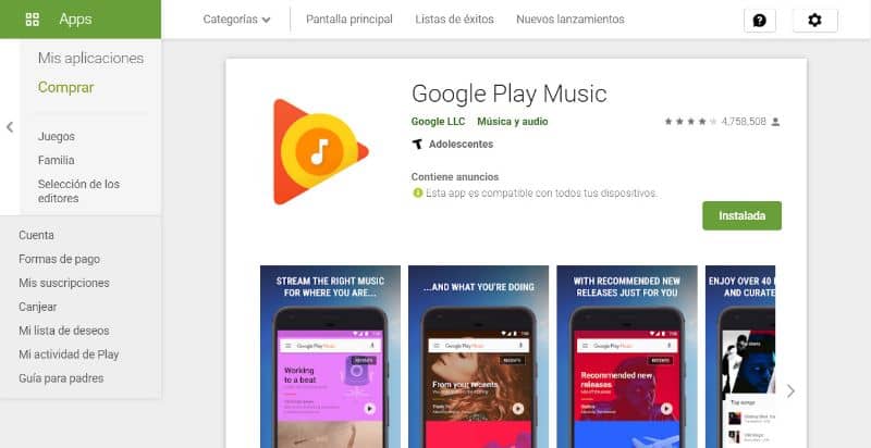 Google Play Music, Play Store