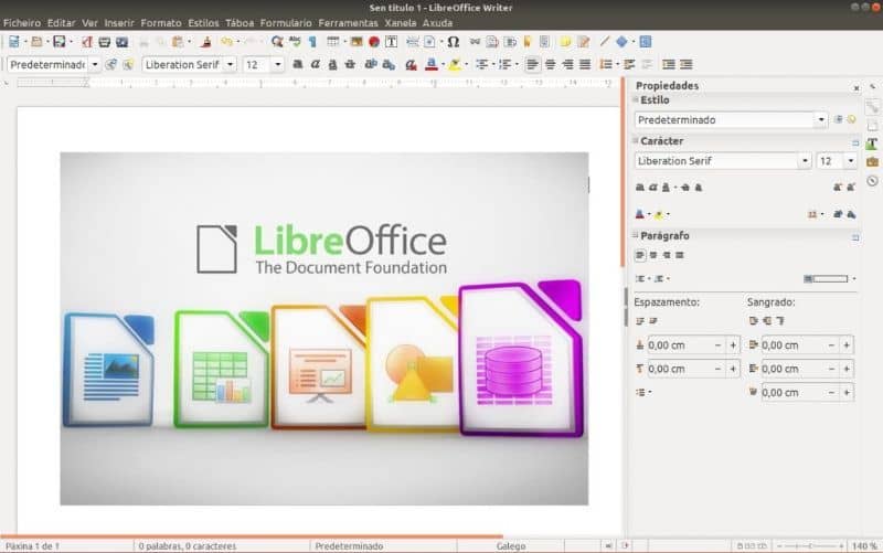 pantalla de Libreoffice Writer y logos de programas del paquete