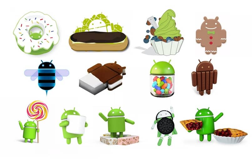 icono de android en diferentes versiones que sugieren saber cual versi�n android esta instalado en el movil o tablet
