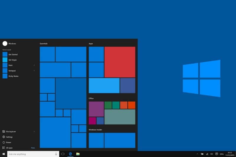 Menú inicio de Windows 10