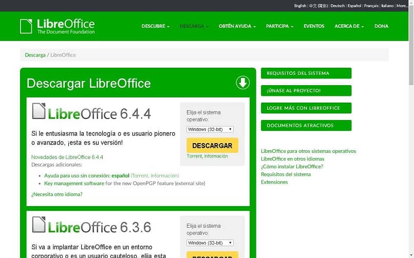 La página web de LibreOffice Writer