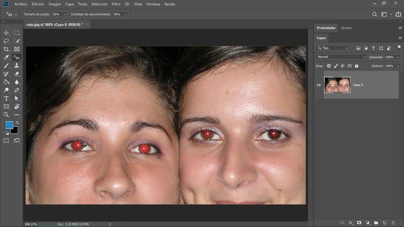 How to remove red eyes from a photo in Photoshop CC online - Very easy