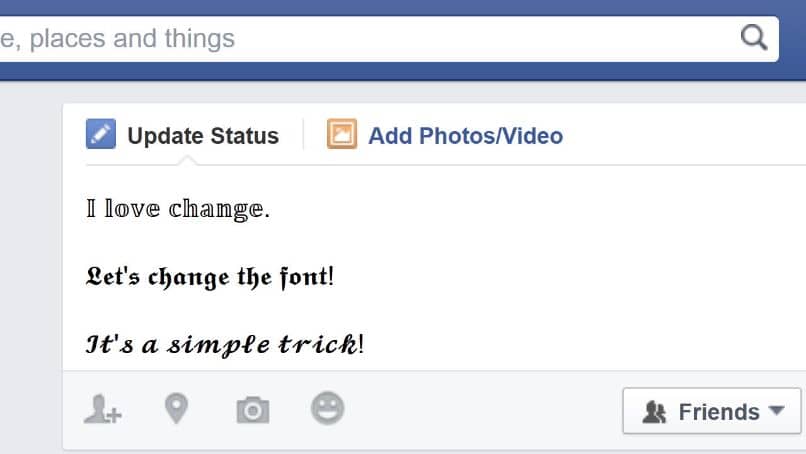 cambiar letras facebook
