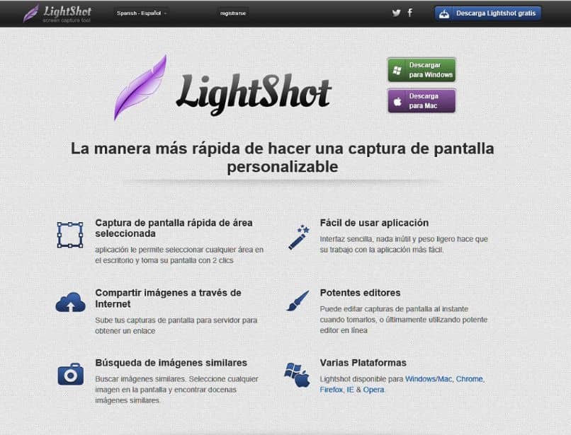 Página principal de LightShot