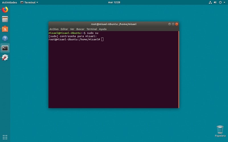 Pantalla de terminal en sistema Ubuntu