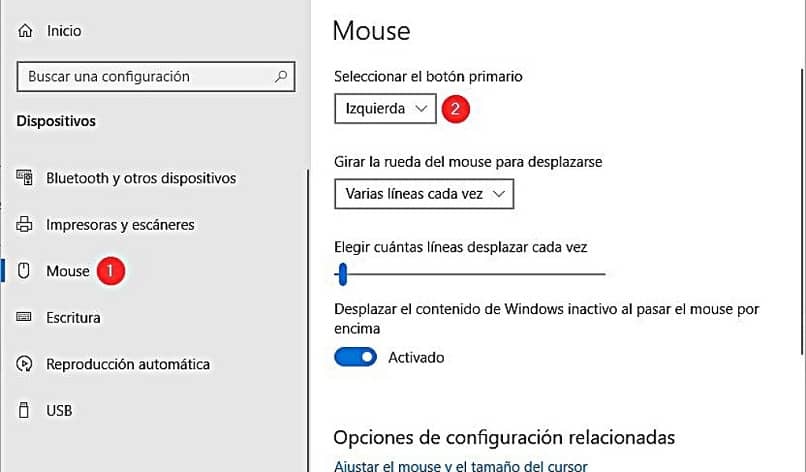 configuracion del mouse para personas zurdas en Windows