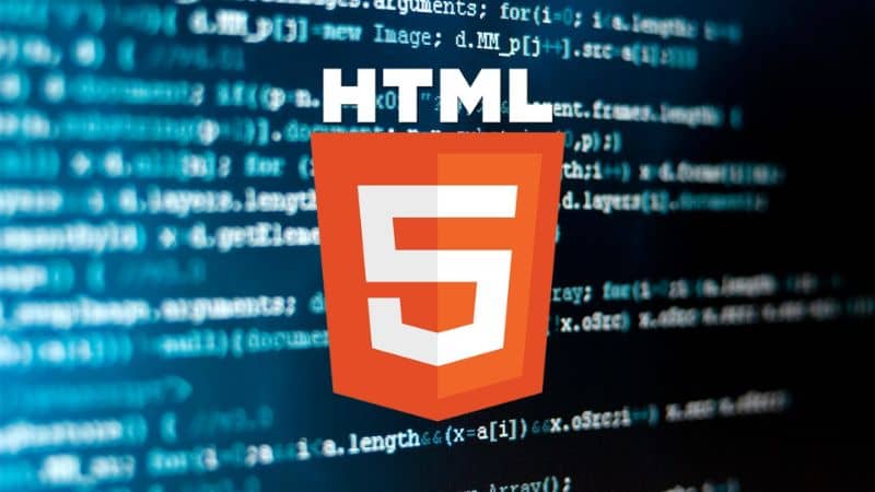 logo de HTML5 con codigos de fondo