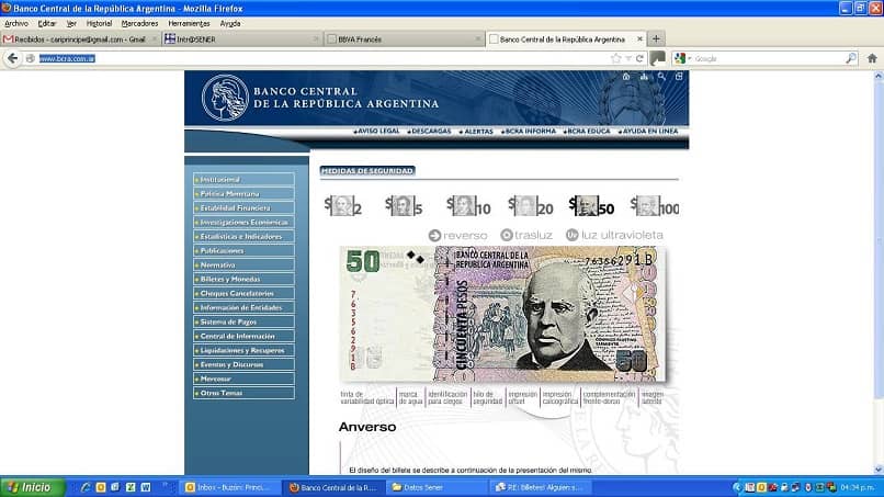 La p�gina web del Banco Central de la Rep�blica Argentina