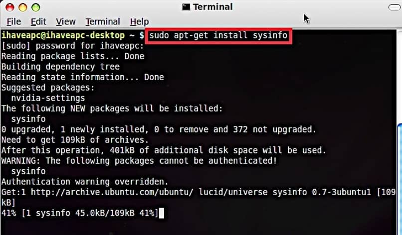 instalar el paquete Sysinfo en Ubuntu Linux