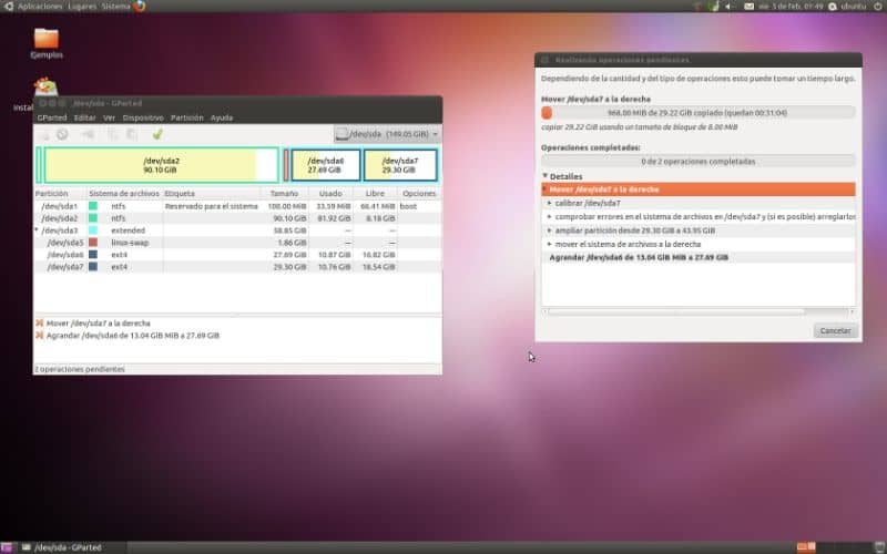 pantalla para redimensionar particiones en ubuntu