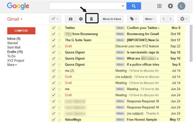 Borrar correos Gmail