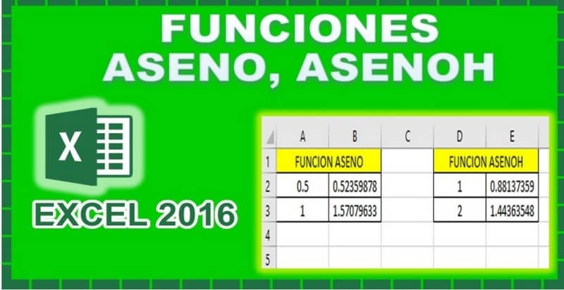 Tabla Excel funciónes ASENO, ASENOH
