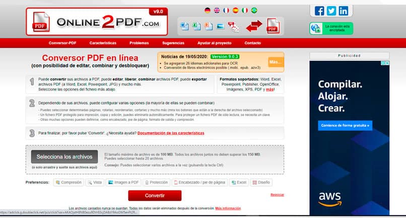 Convertir un archivo PUB con Online 2-PDF