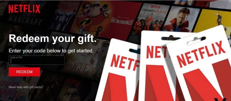Página para canjear tarjetas Netflix