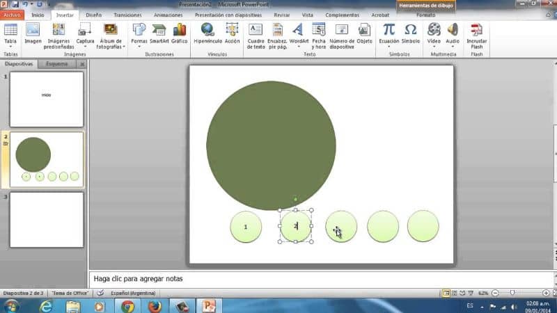 círculo concéntrico en PowerPoint ventana en pc