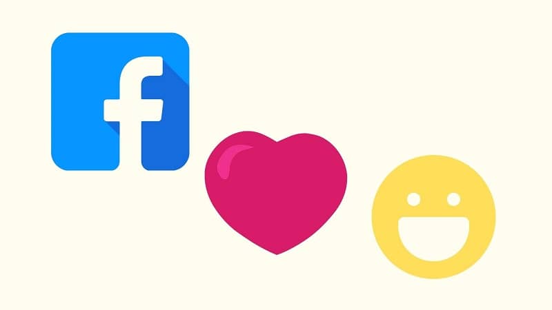 Logo de Facebook emoji corazon y emoji de cara feliz amarilla
