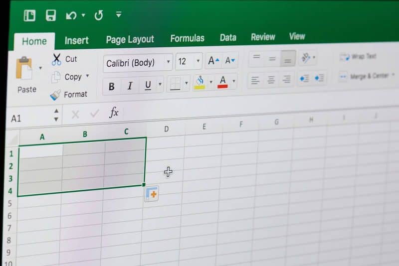 excel screen with selection in the first cells